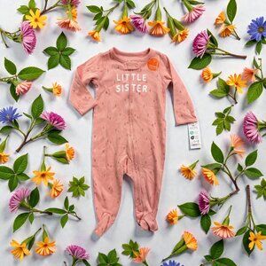 Carter's Baby Girl's "Little Sister" Footed Pajamas "Just one for You" Pink 9 mo